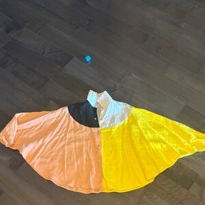 Marimekko Colorblock Button-Up Cape linen Shirt